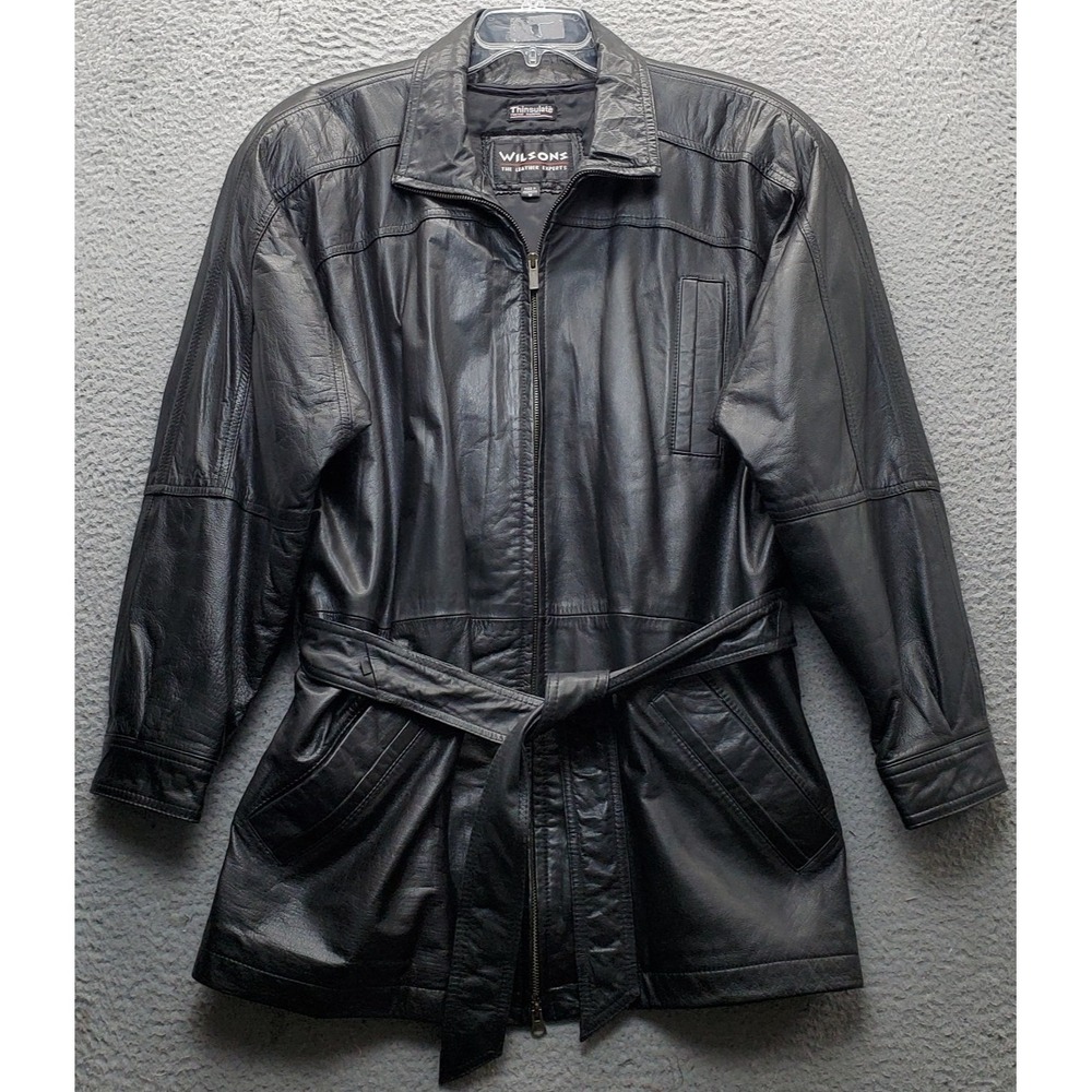 Wilsons Leather Jacket Womens Small Black Shoulder Pads Thinsulate 3M Insulation